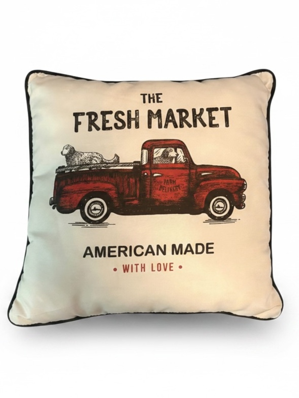 Red Truck Patriotic Dog Farmhouse Decor Indoor Summer 4th of July Market Pillow